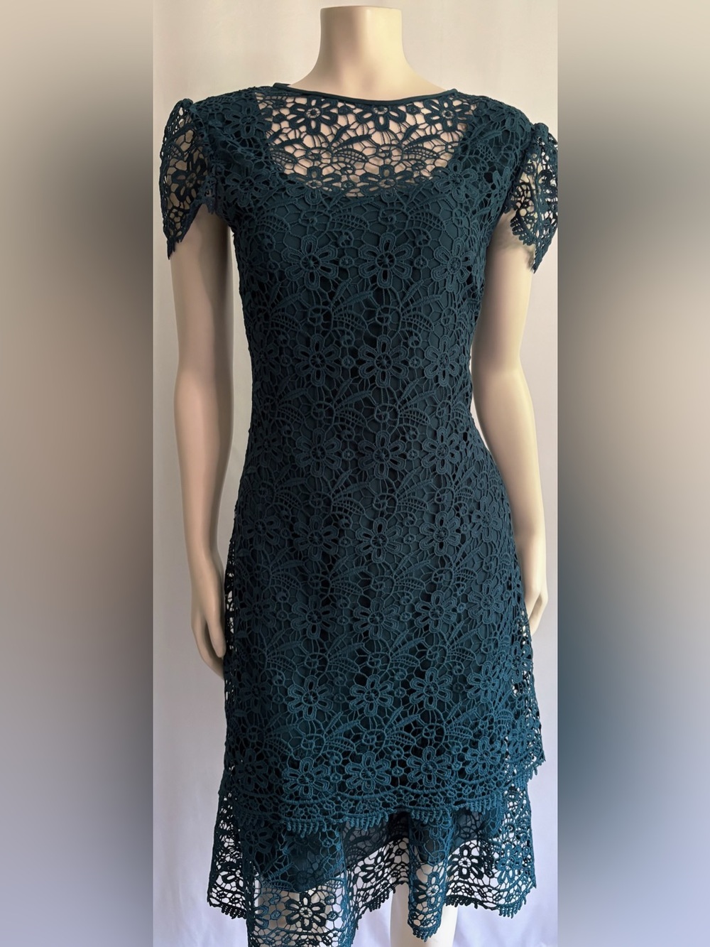 Anne Klein Teal Floral Lace Midi Dress
